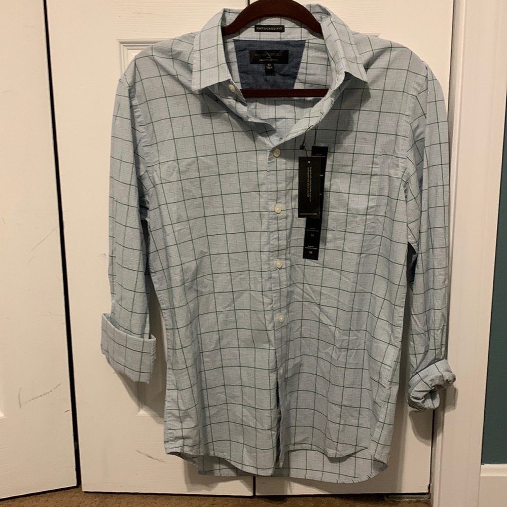 Banana Republic Untucked Fit organic cotton Medium slim fit blue cuffs green